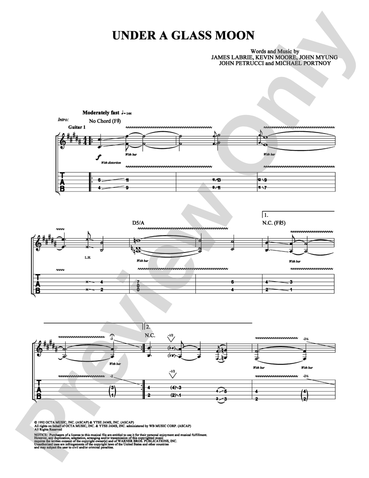 Under a Glass Moon: Guitar TAB Digital Sheet Music