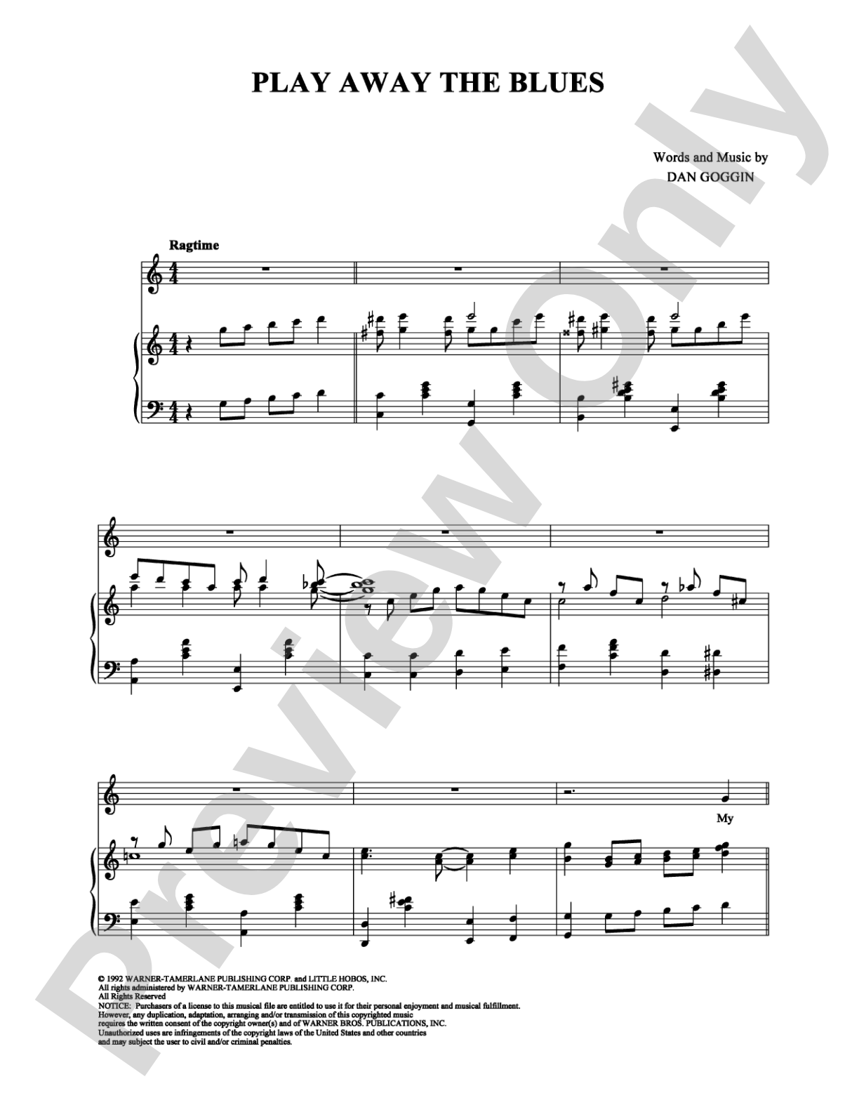Play Away the Blues: Piano/Vocal/Chords Digital Sheet Music