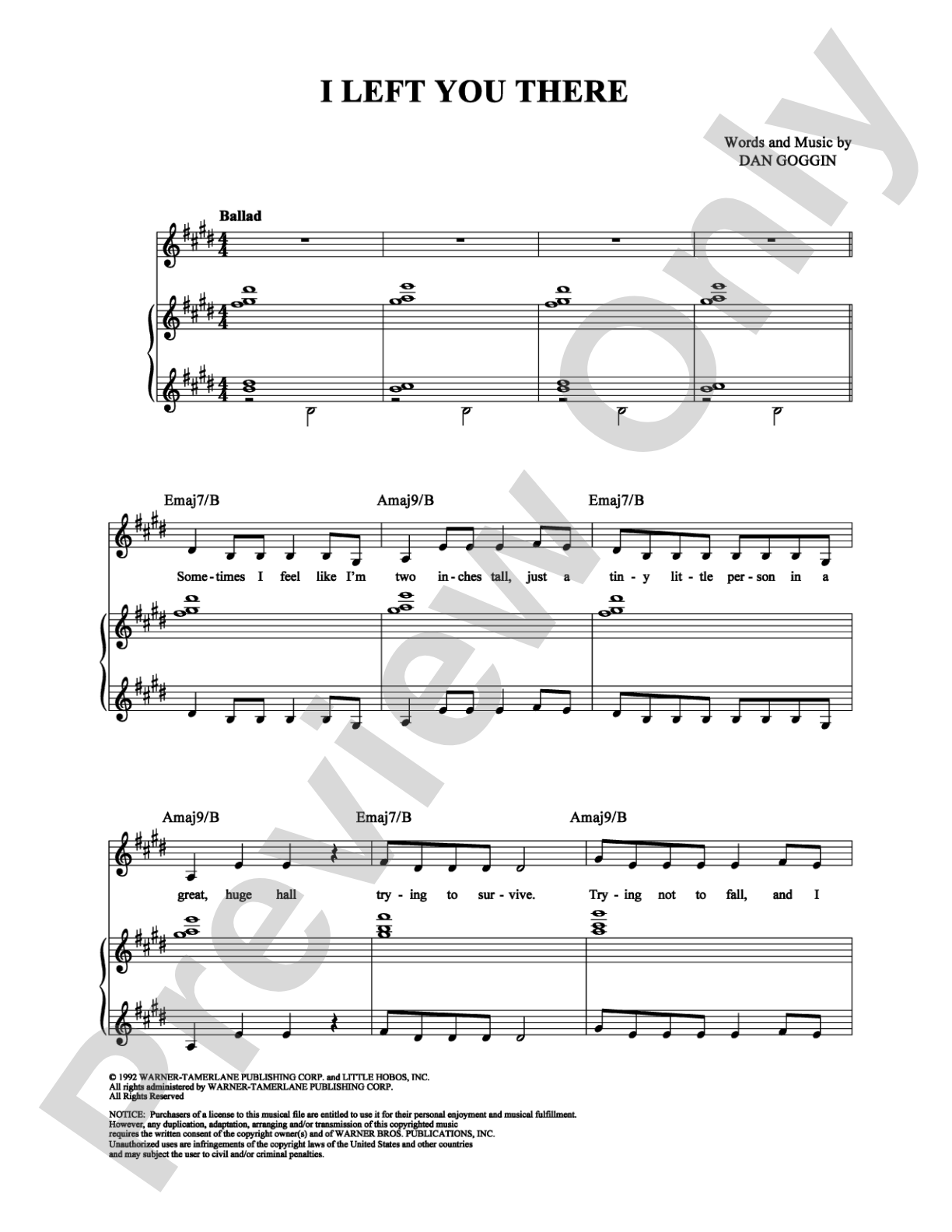 I Left You There: Piano/Vocal/Chords Digital Sheet Music