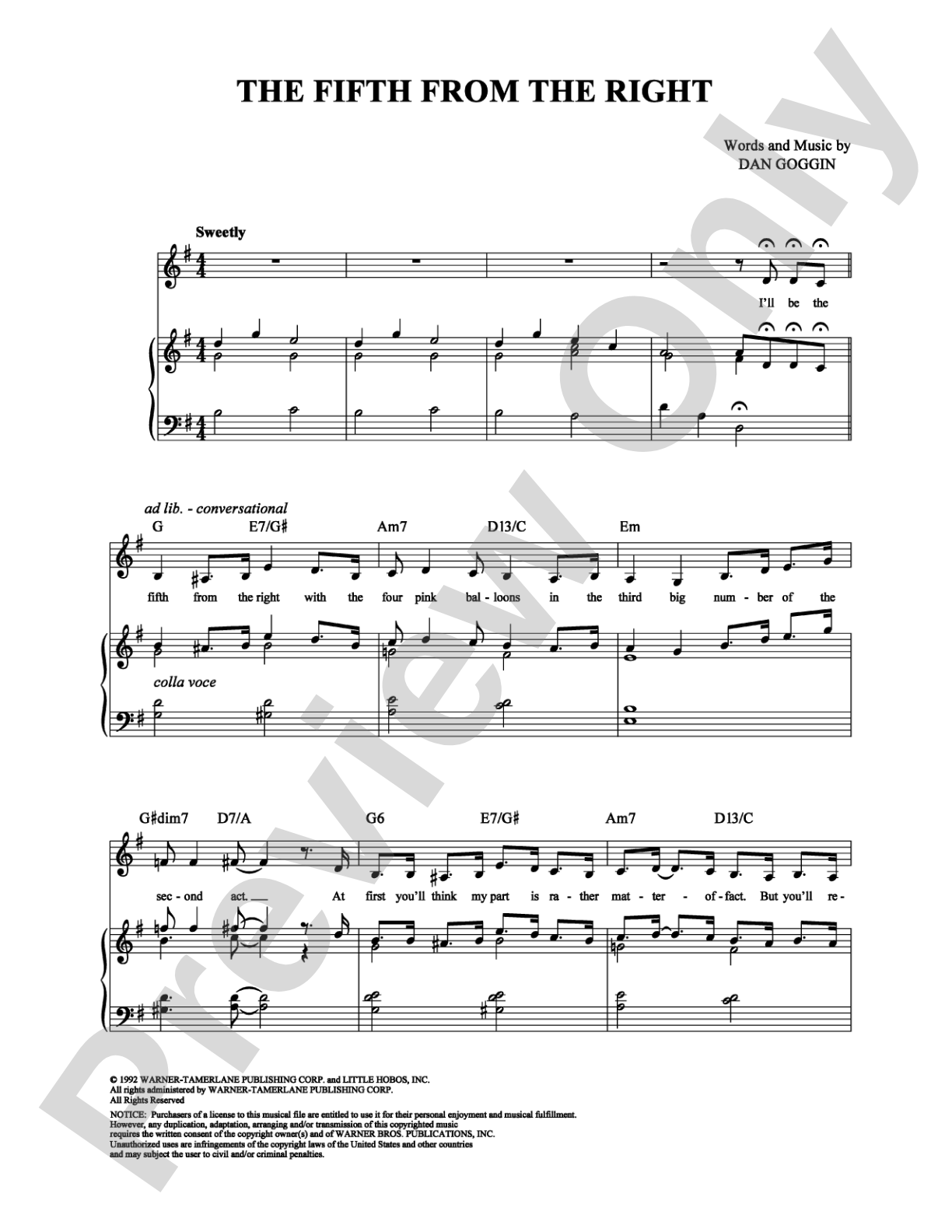 The Fifth from the Right: Piano/Vocal/Chords Digital Sheet Music