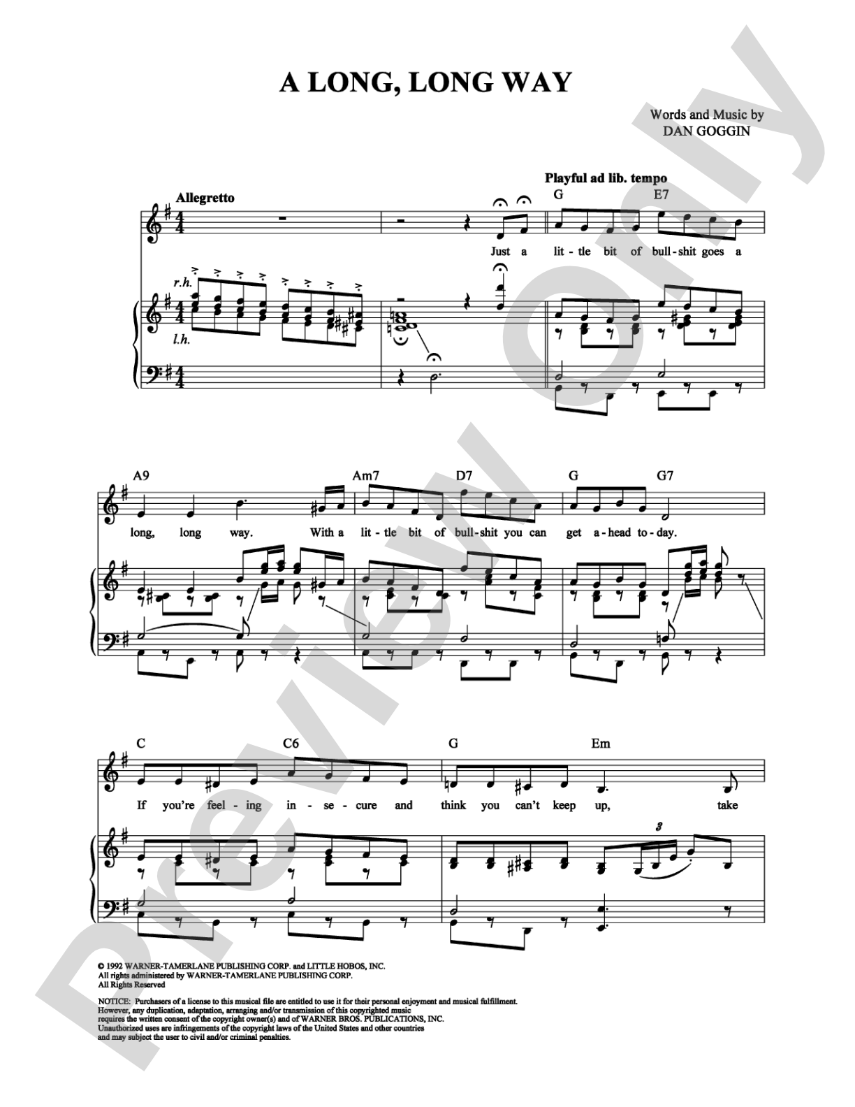 A Long, Long Way: Piano/Vocal/Chords Digital Sheet Music
