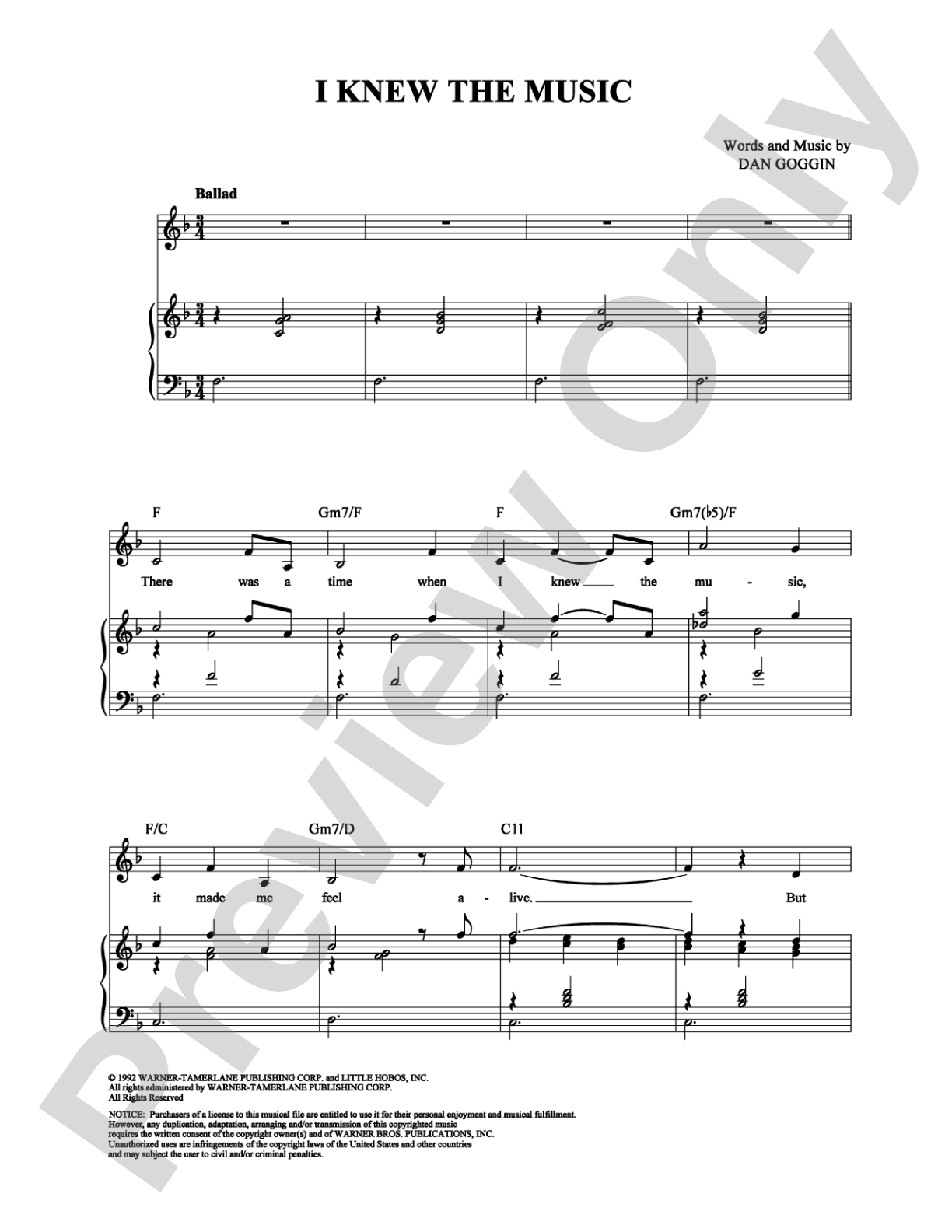I Knew the Music: Piano/Vocal/Chords Digital Sheet Music