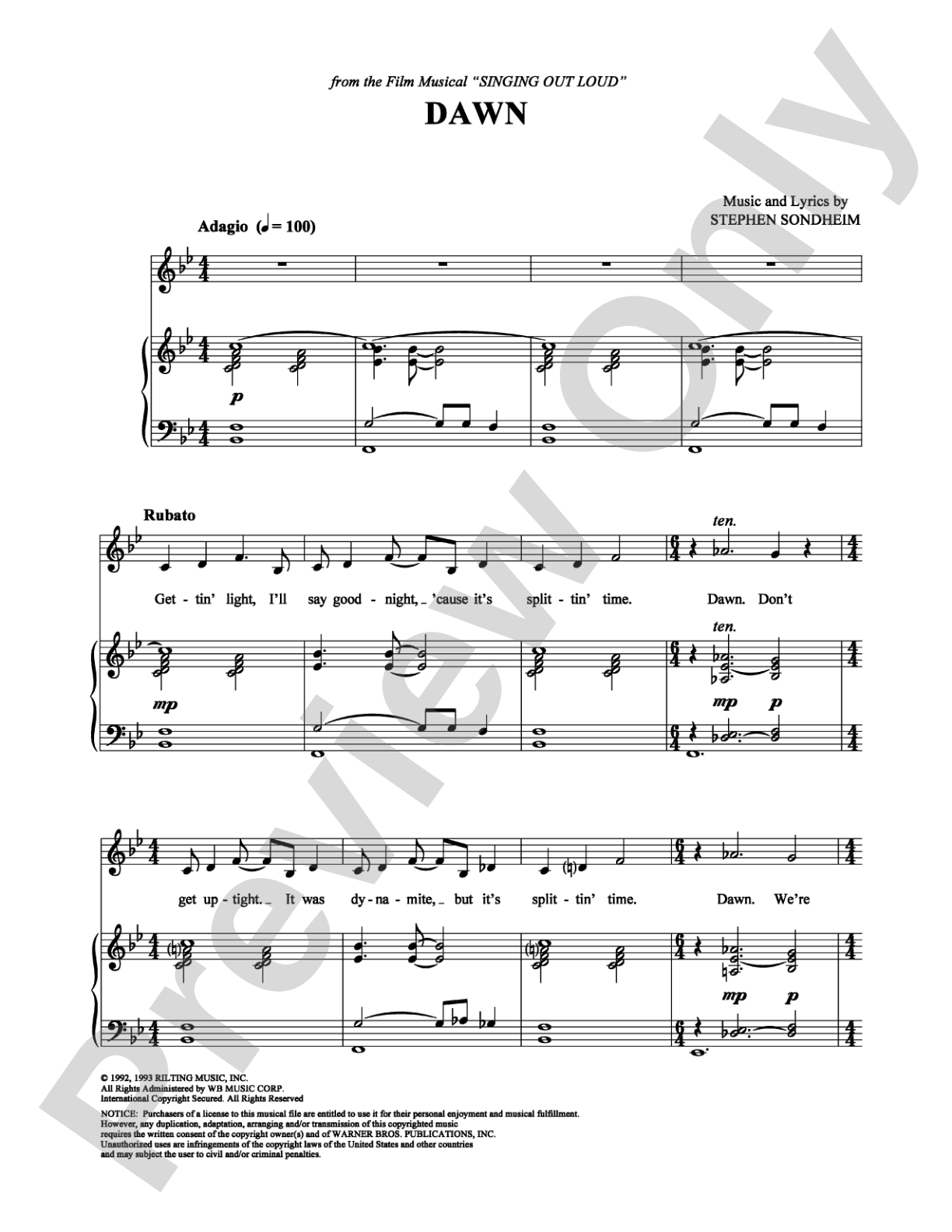 Dawn: Piano/Vocal/Chords Digital Sheet Music