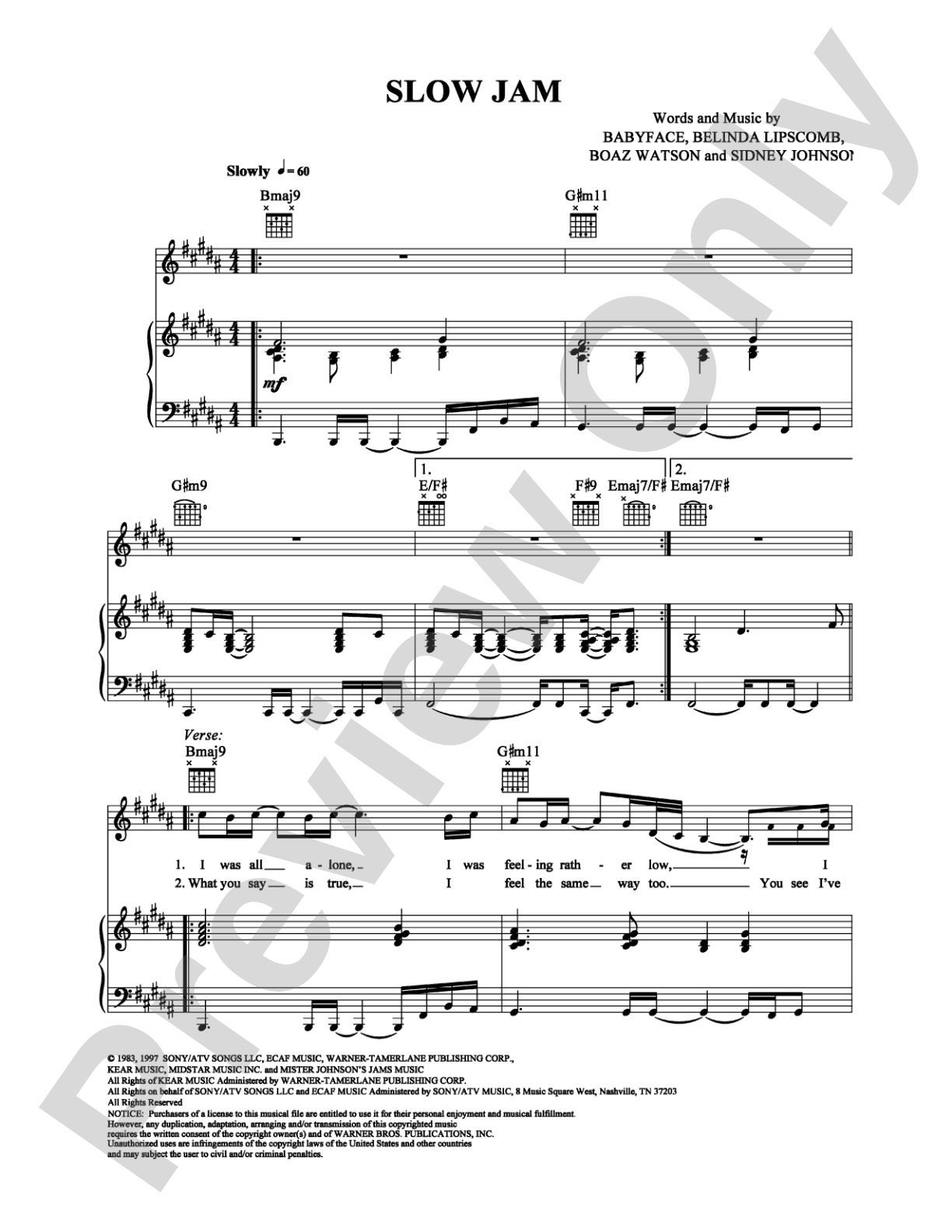 Slow Jam: Piano/Vocal/Chords Digital Sheet Music