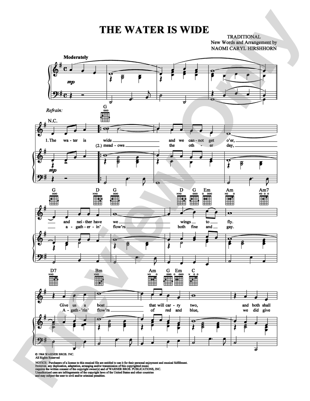 The Water Is Wide: Piano/Vocal/Chords Digital Sheet Music