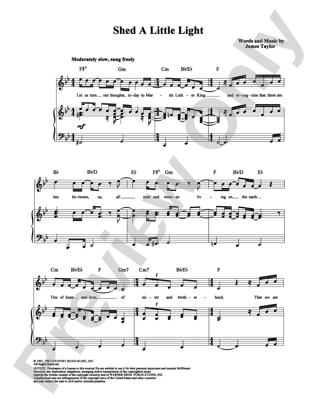 Shed a Little Light: Piano/Vocal/Chords Digital Sheet Music