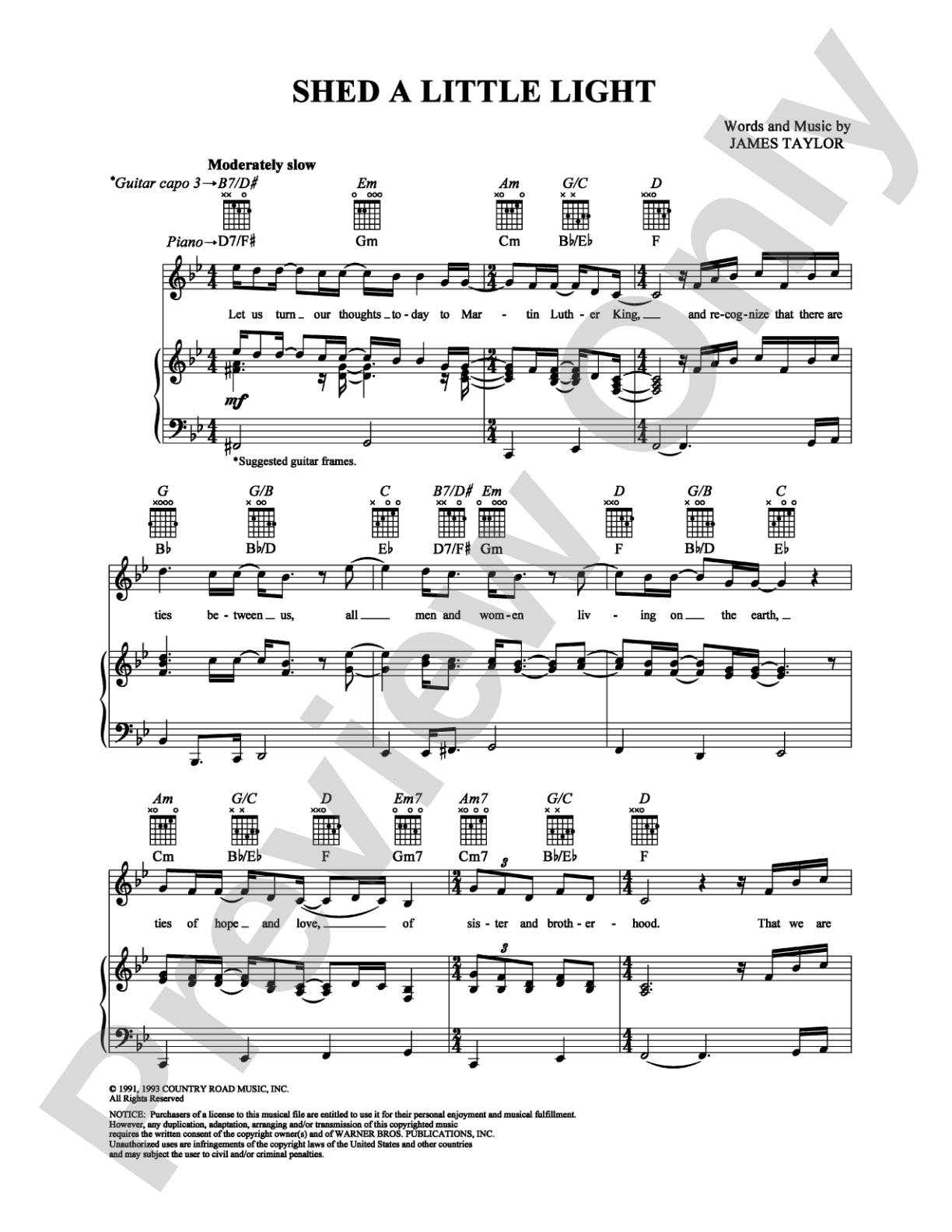 Shed a Little Light: Piano/Vocal/Chords Digital Sheet Music