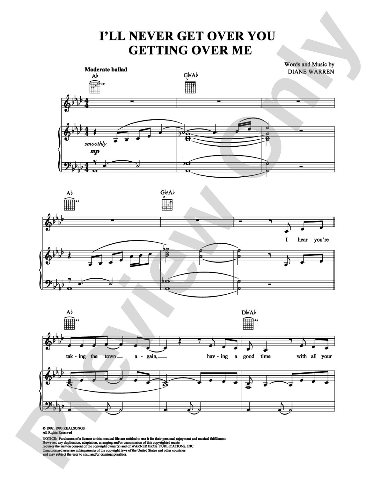 I'll Never Get Over You Getting Over Me: Piano/Vocal/Chords Digital Sheet Music