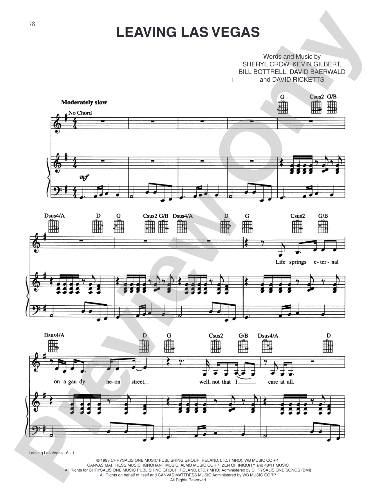 Leaving Las Vegas: Piano/Vocal/Chords Digital Sheet Music