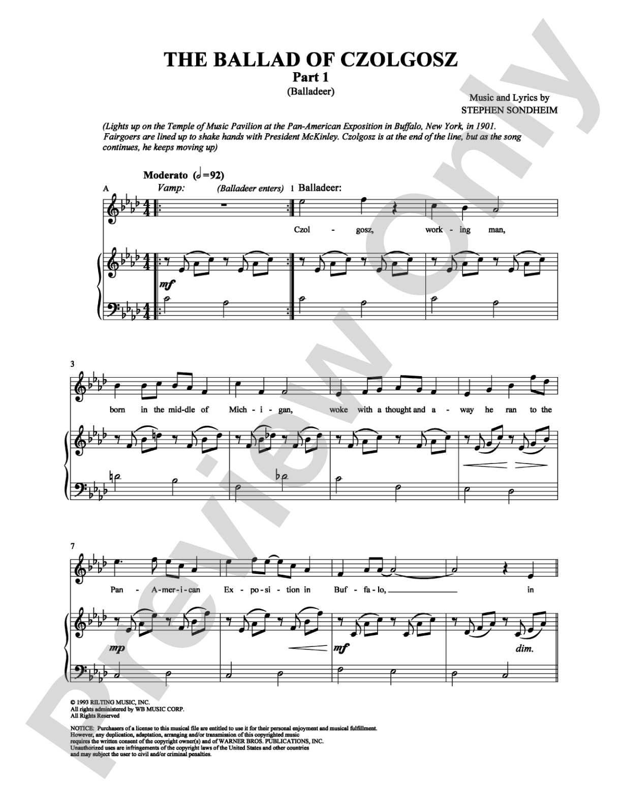 The Ballad of Czolgosz: Piano/Vocal/Chords Digital Sheet Music