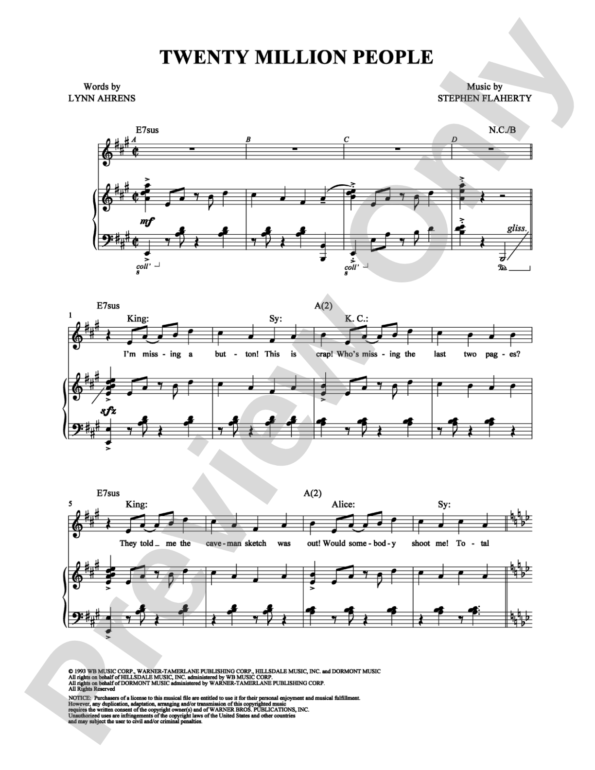 Twenty Million People: Piano/Vocal/Chords Digital Sheet Music