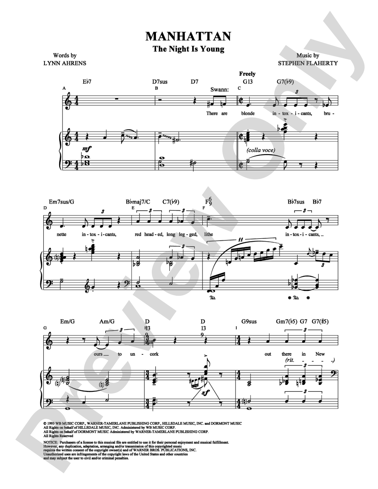 Manhattan (The Night Is Young): Piano/Vocal/Chords Digital Sheet Music