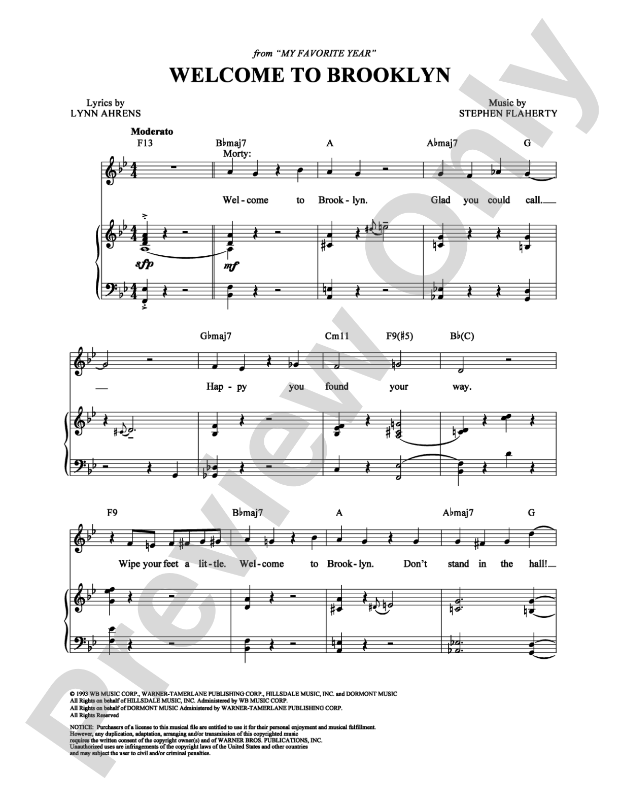 Welcome to Brooklyn: Piano/Vocal/Chords Digital Sheet Music