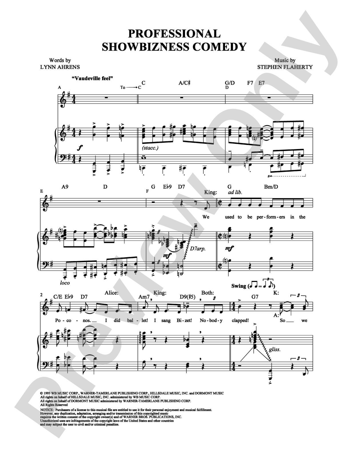Professional Showbizness Comedy: Piano/Vocal/Chords Digital Sheet Music
