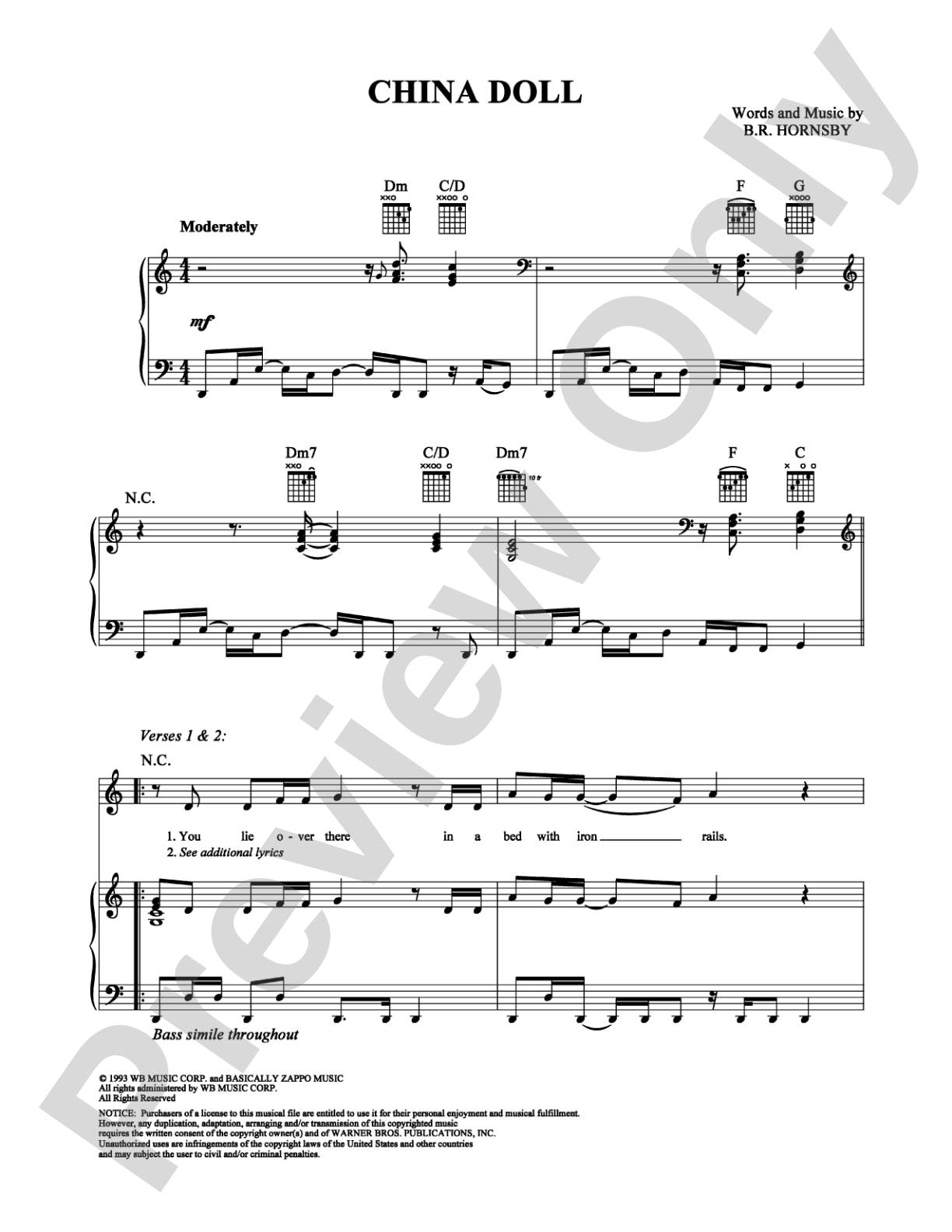 China Doll: Piano/Vocal/Chords Digital Sheet Music