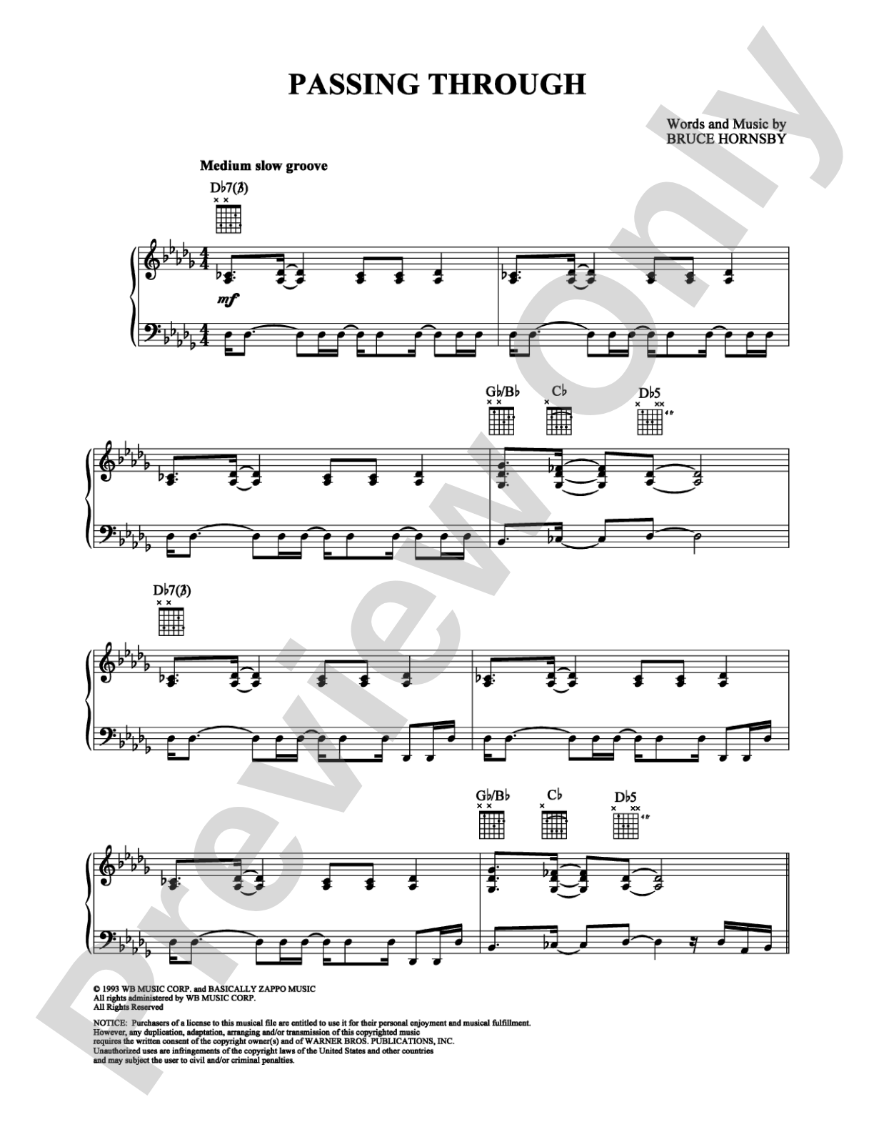 Passing Through: Piano/Vocal/Chords Digital Sheet Music
