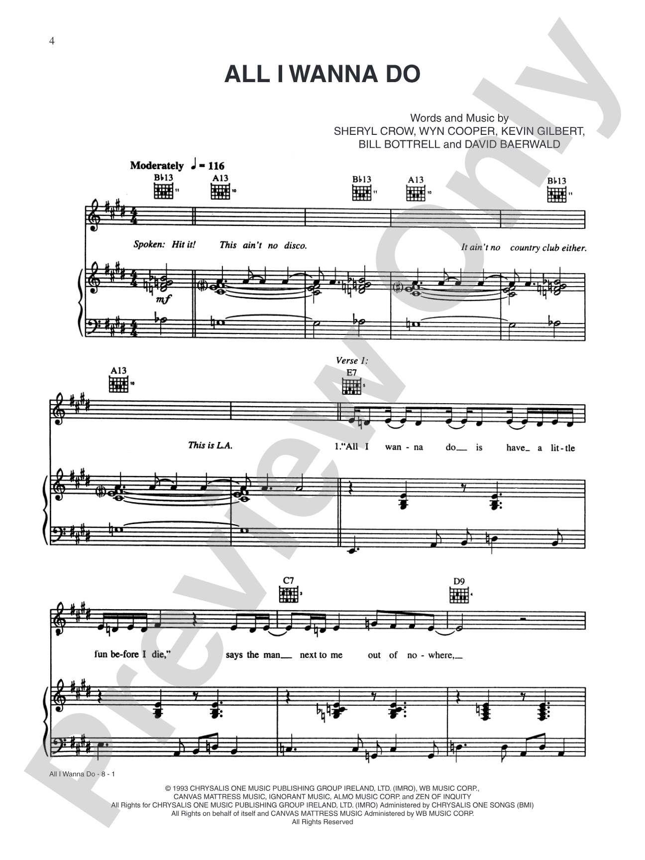 All I Wanna Do: Piano/Vocal/Chords Digital Sheet Music