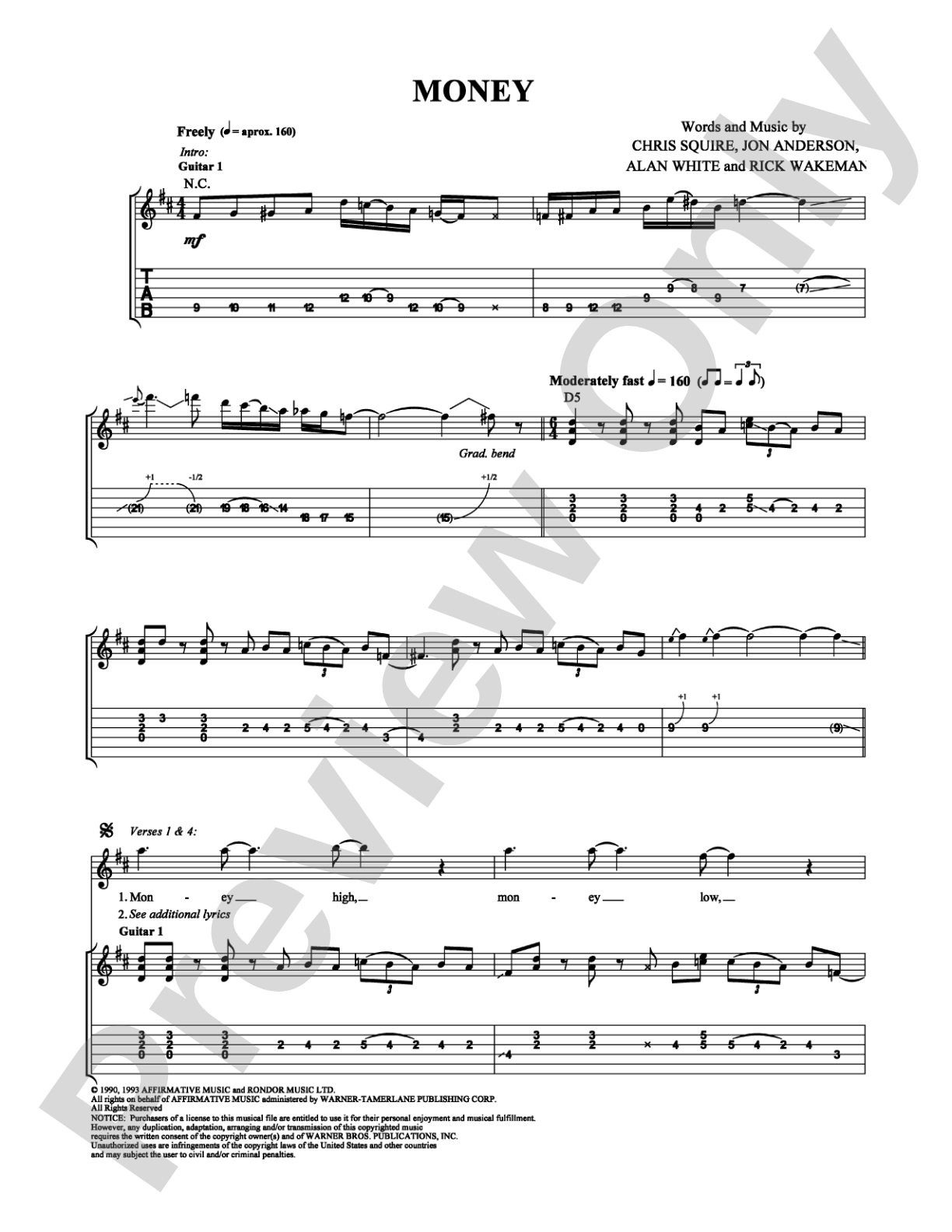 Money: Guitar TAB Digital Sheet Music