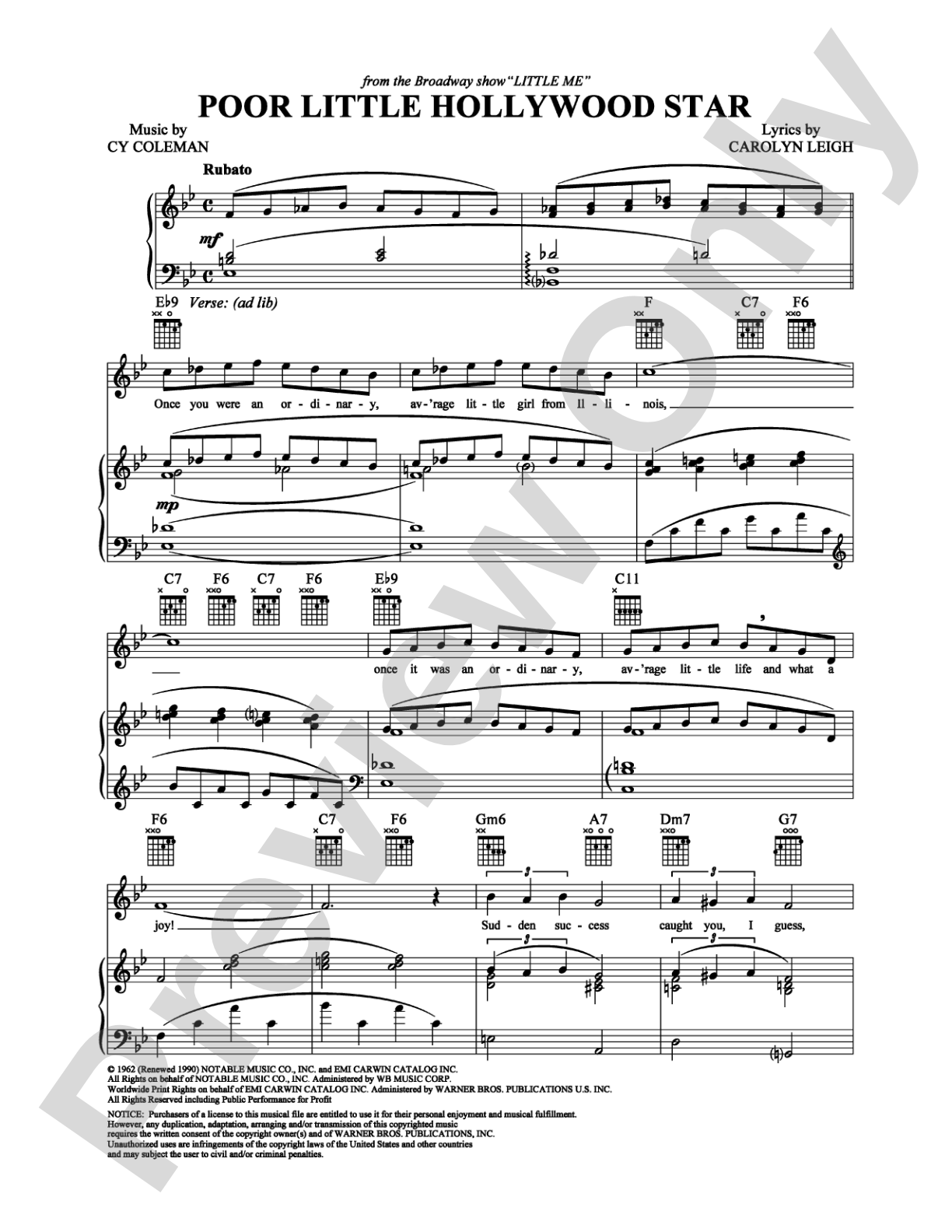 Poor Little Hollywood Star: Piano/Vocal/Chords Digital Sheet Music