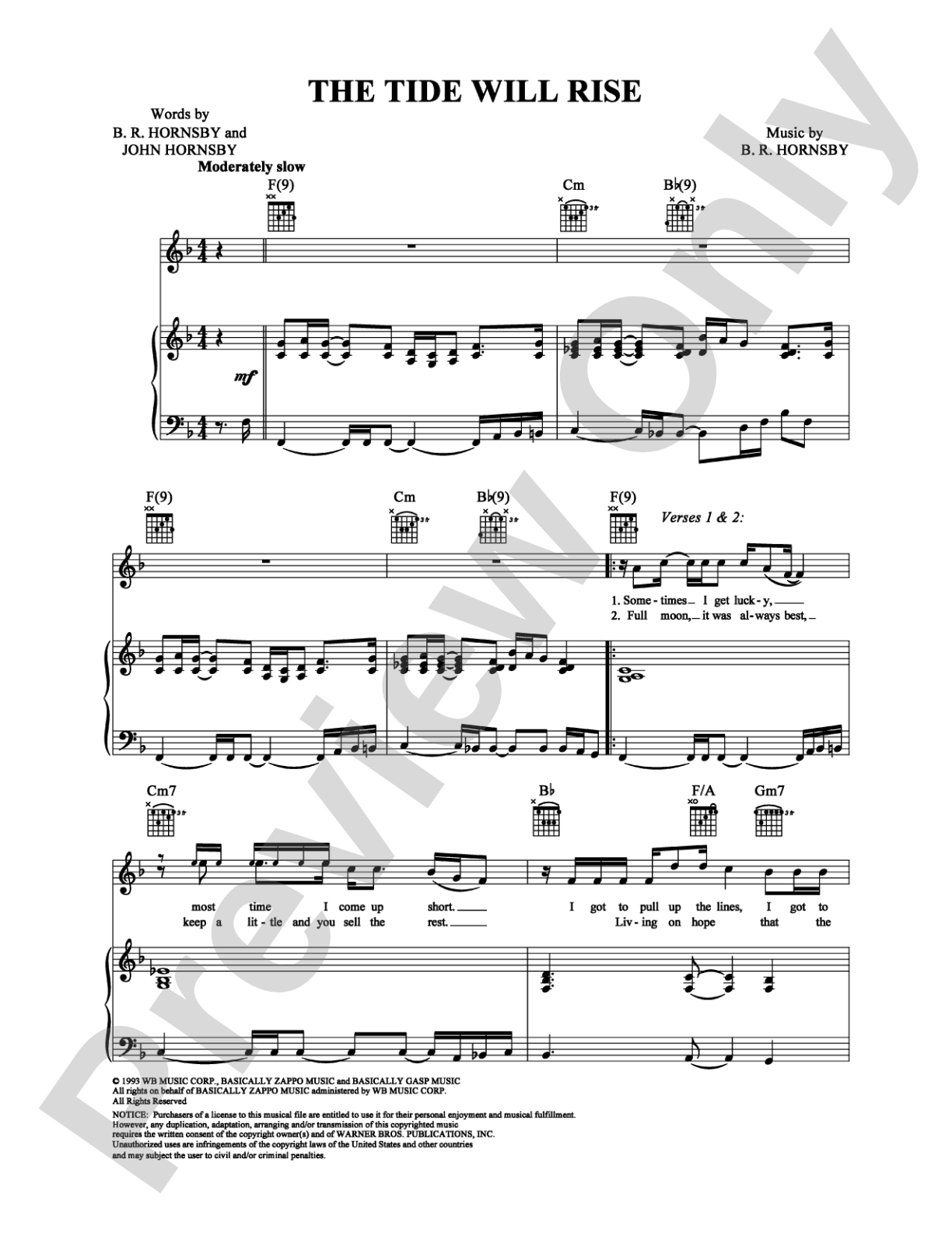 The Tide Will Rise: Piano/Vocal/Chords Digital Sheet Music