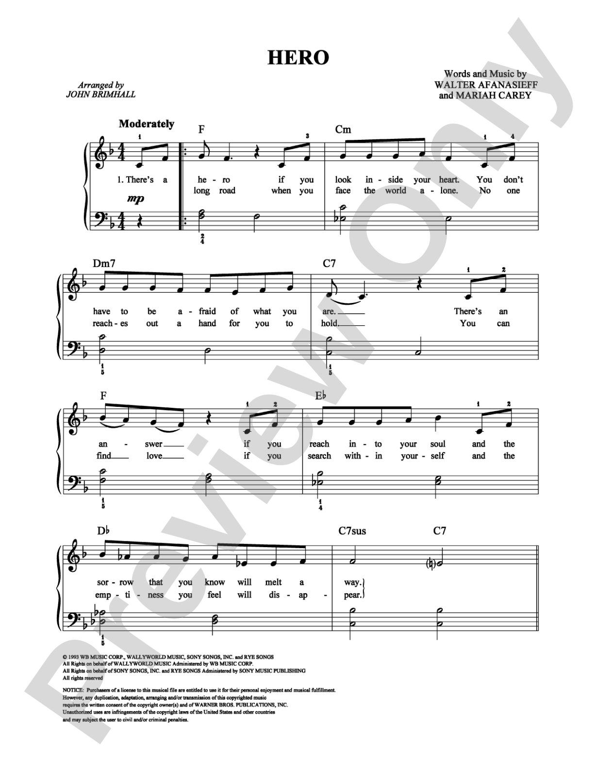 Hero: Easy Piano Digital Sheet Music
