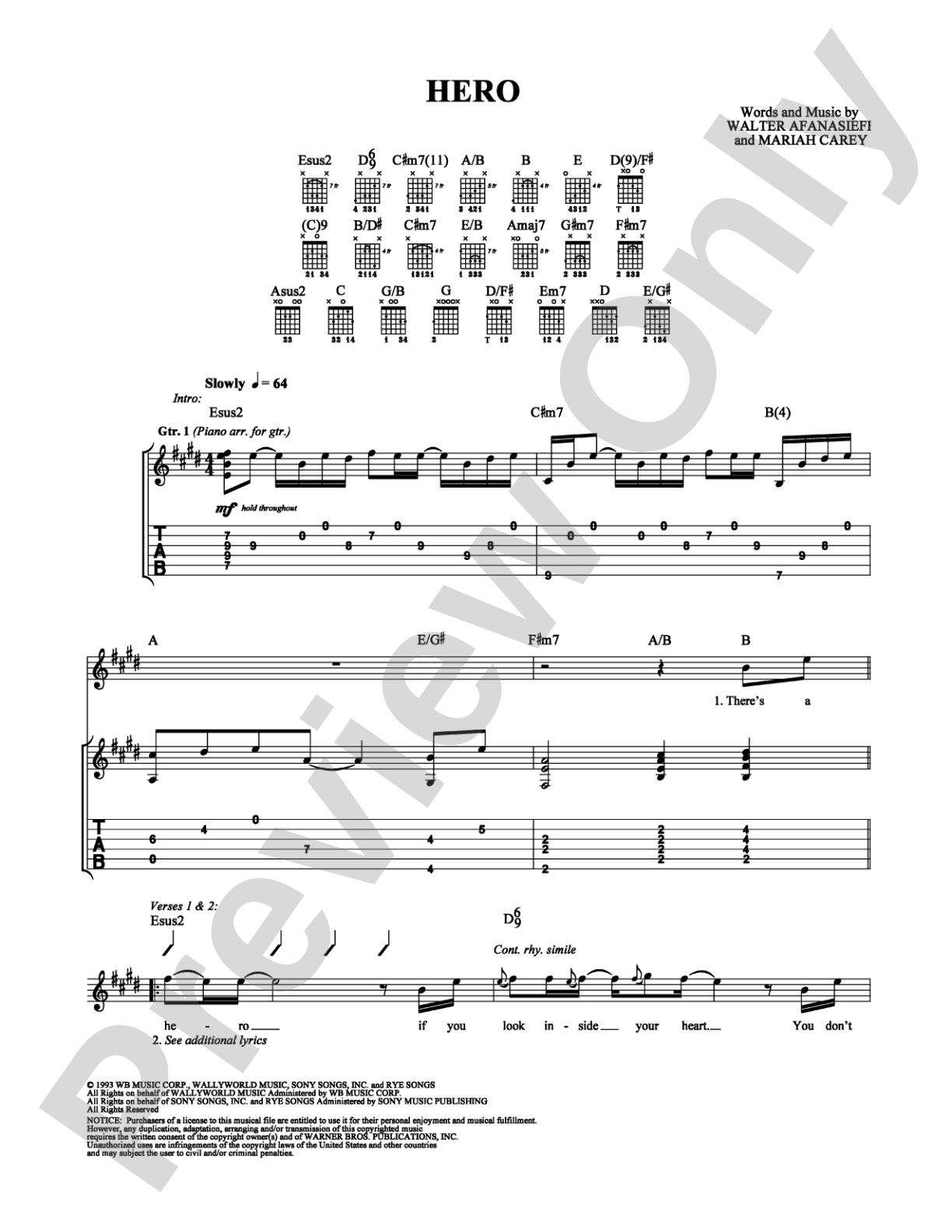 Hero: Guitar TAB Digital Sheet Music