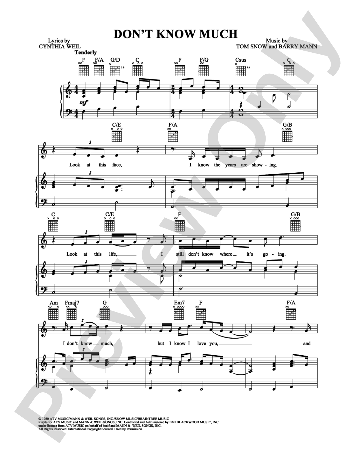 Don't Know Much: Piano/Vocal/Chords Digital Sheet Music
