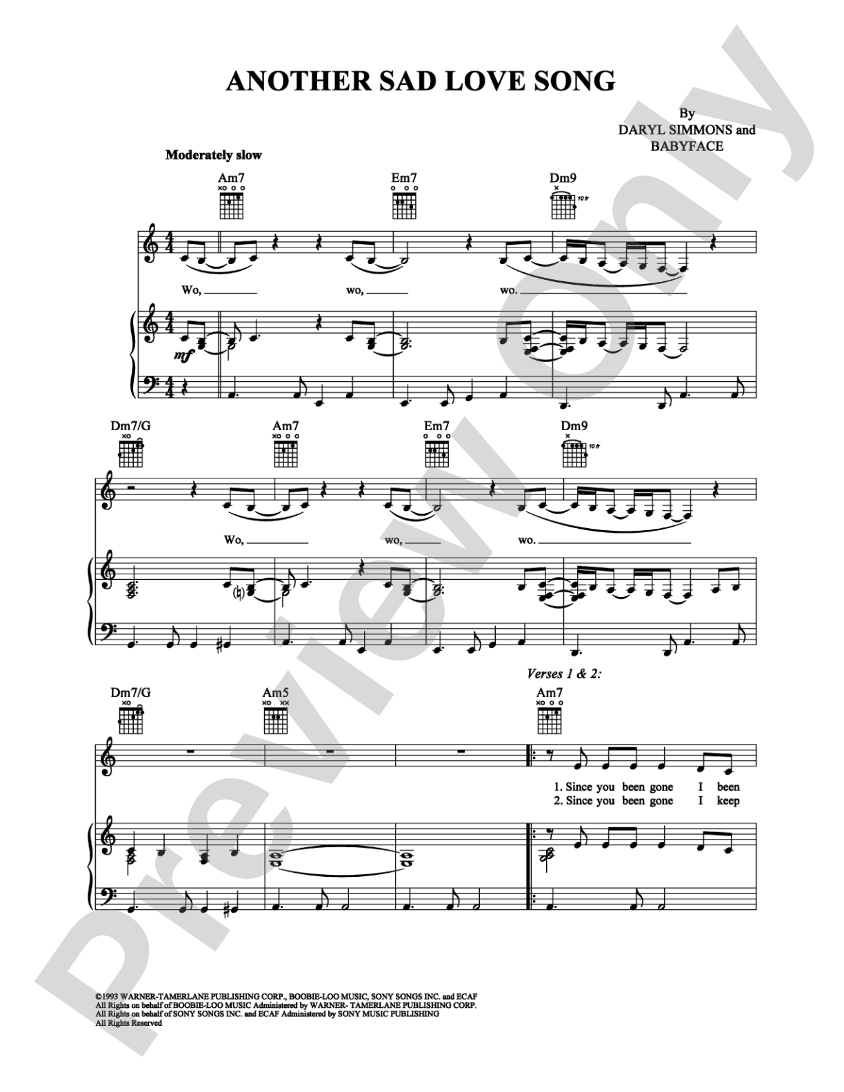 Another Sad Love Song: Piano/Vocal/Chords Digital Sheet Music
