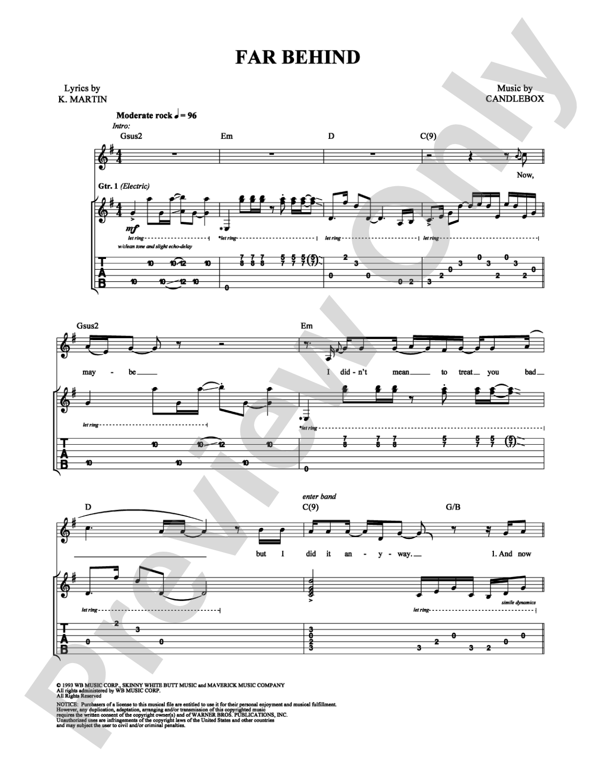 Far Behind: Guitar TAB Digital Sheet Music