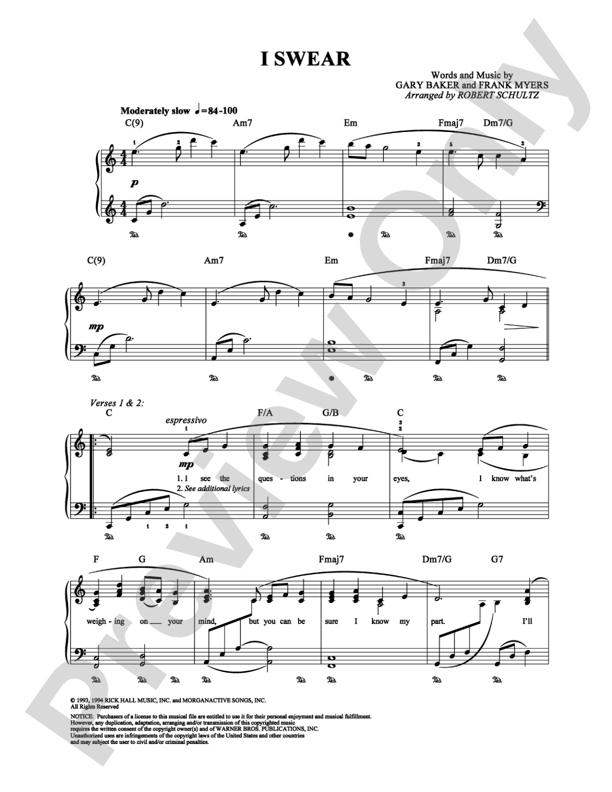 I Swear: Piano/Vocal/Chords Digital Sheet Music