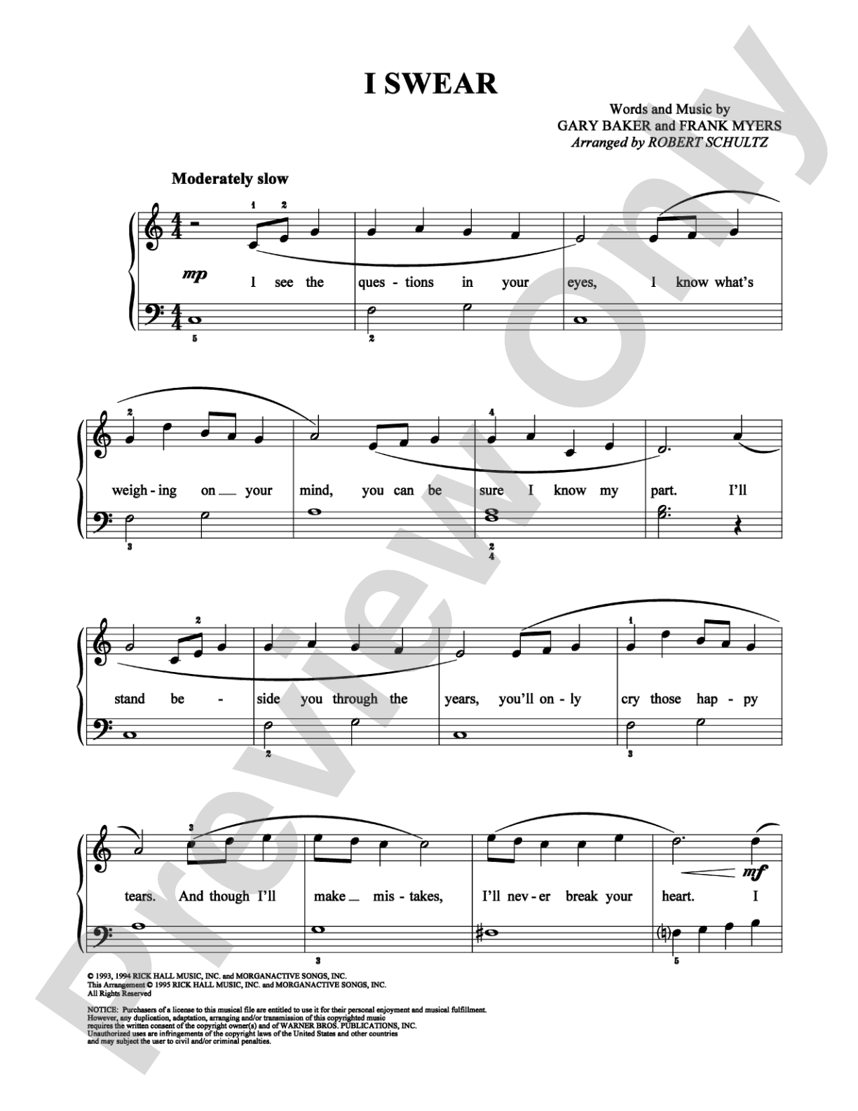 I Swear: Easy Piano Digital Sheet Music