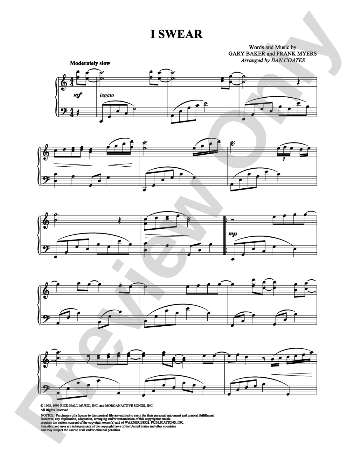 I Swear: Piano Digital Sheet Music