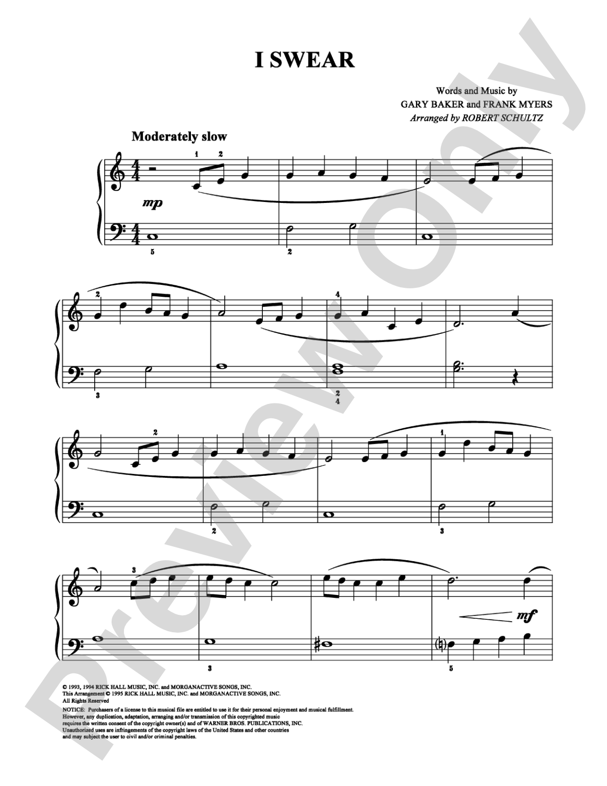 I Swear: Easy Piano Digital Sheet Music