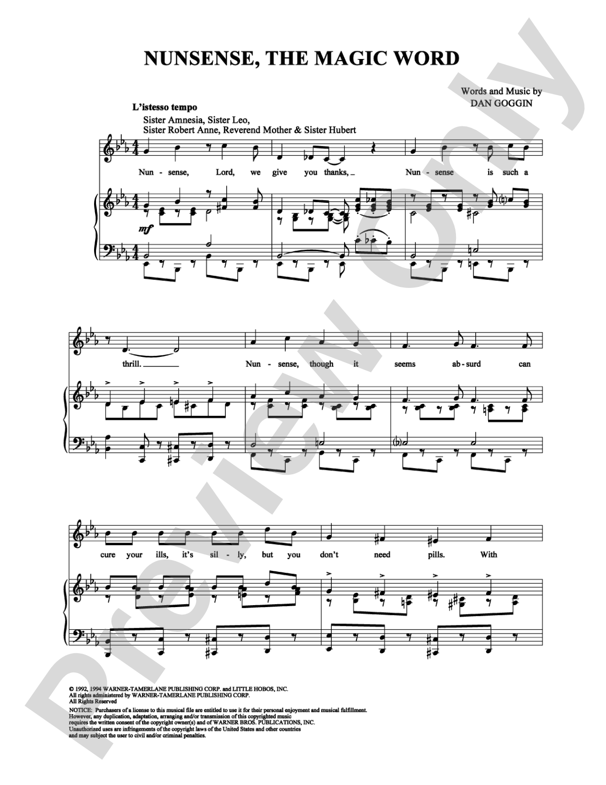 Nunsense, The Magic Word: Piano/Vocal/Chords Digital Sheet Music