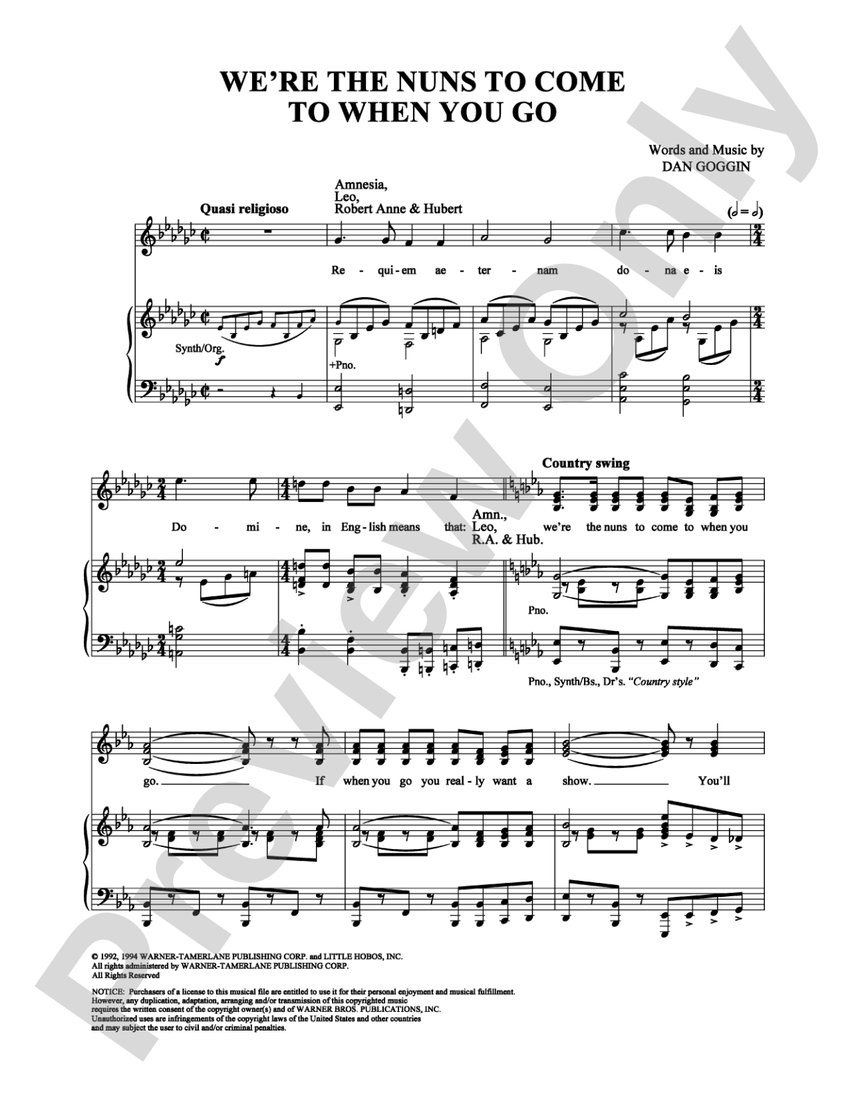 We're The Nuns To Come To When You Go: Piano/Vocal/Chords Digital Sheet Music