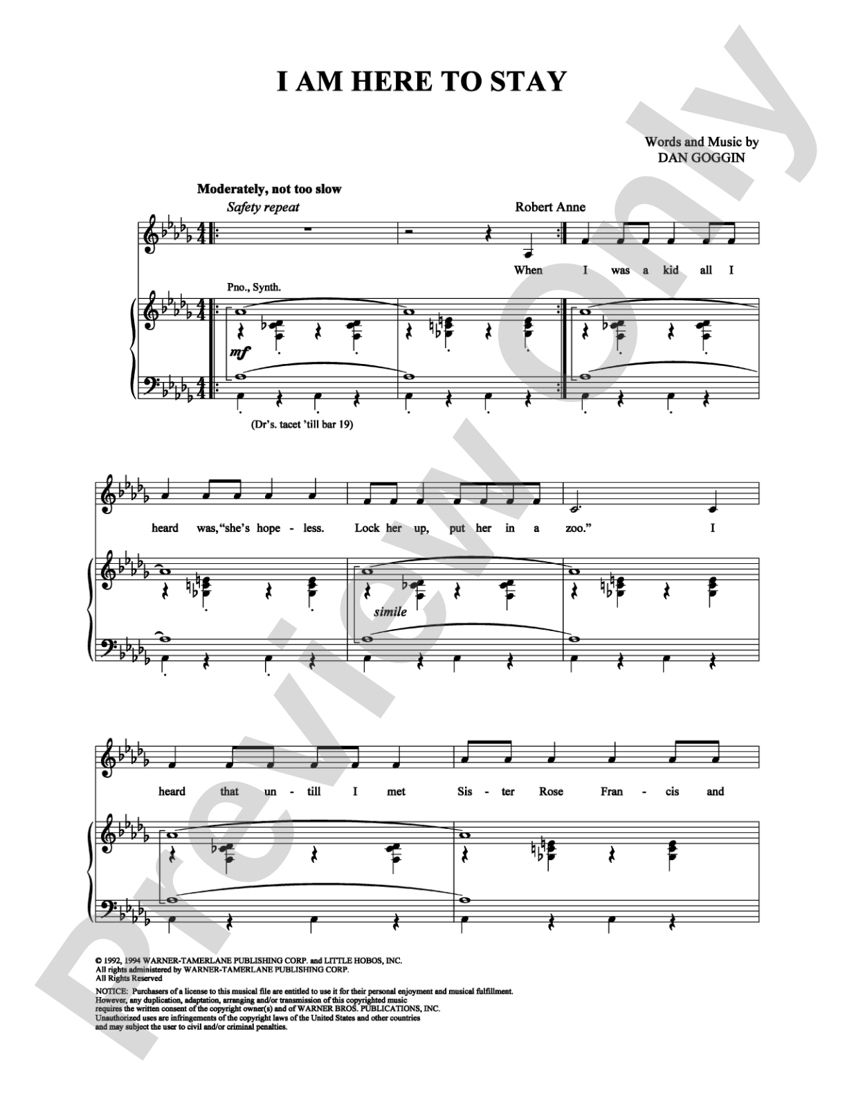 I Am Here To Stay: Piano/Vocal/Chords Digital Sheet Music