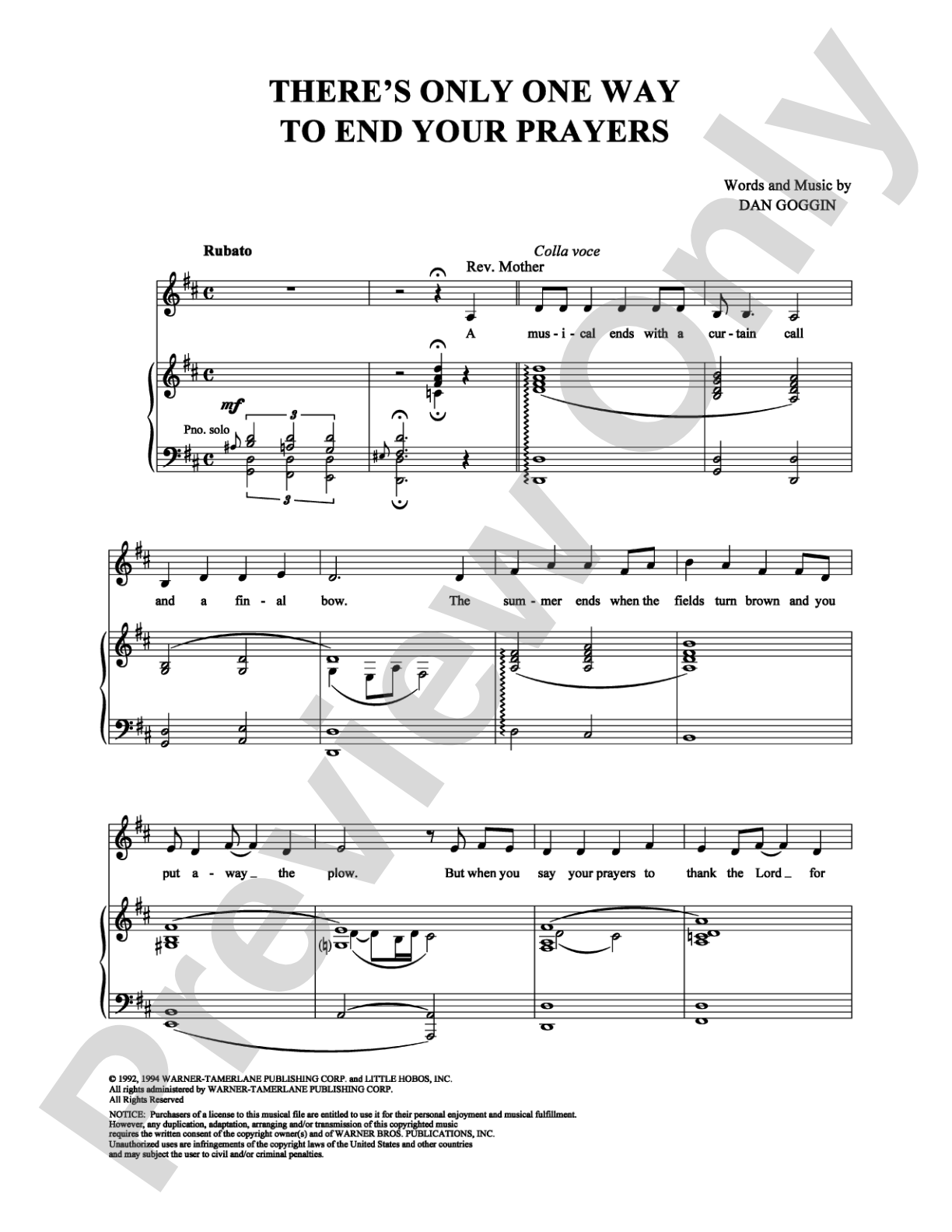 There's Only One Way to End Your Prayers: Piano/Vocal/Chords Digital Sheet Music