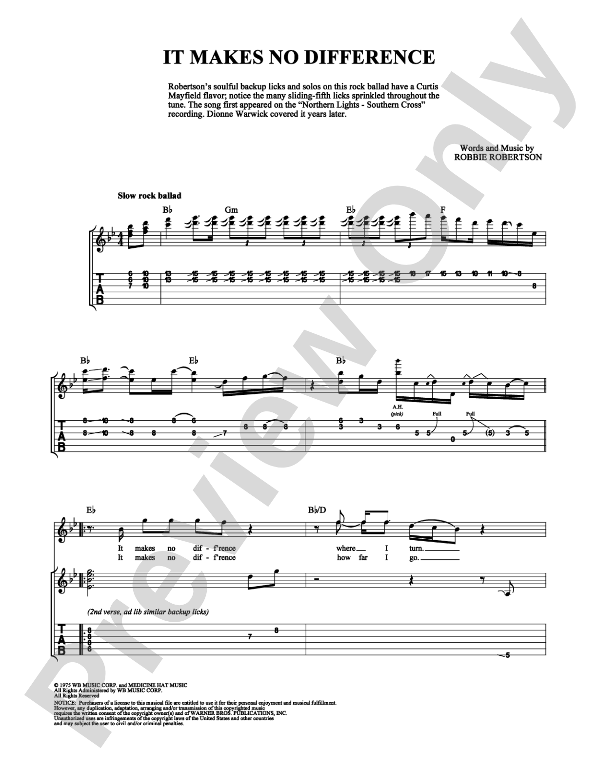 It Makes No Difference: Guitar TAB Digital Sheet Music