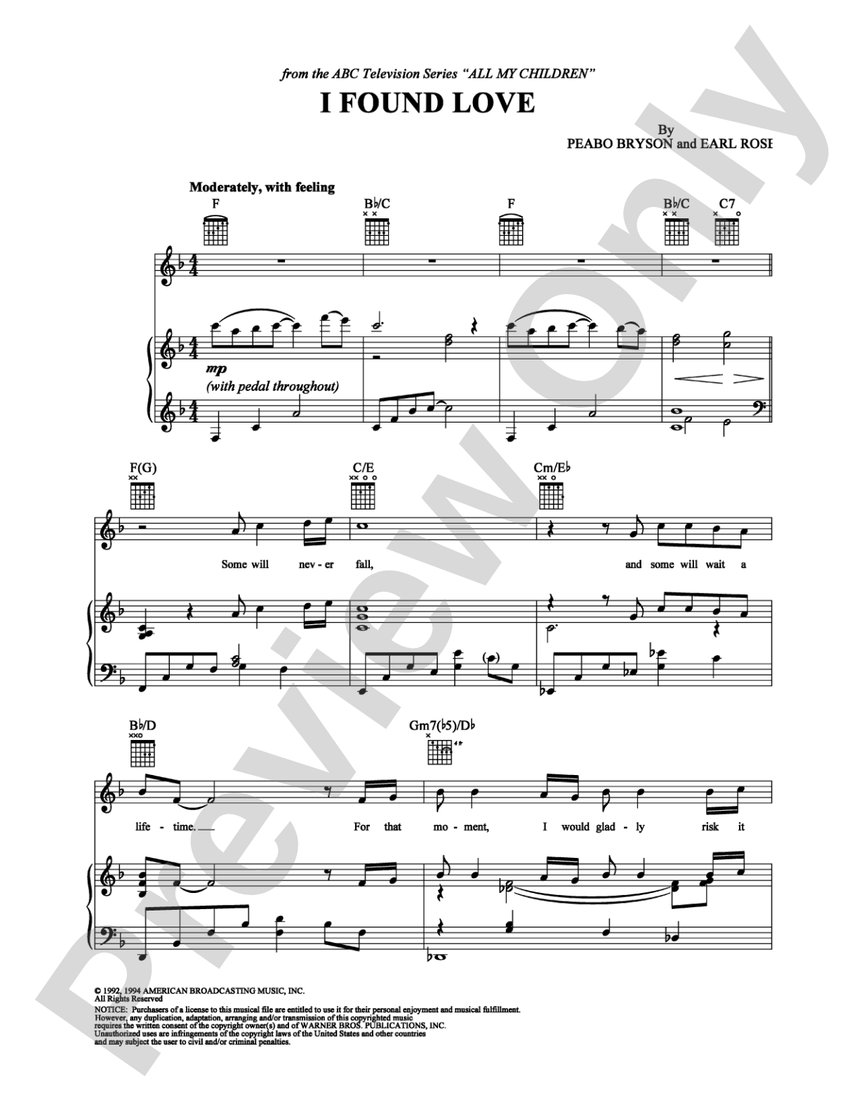 I Found Love: Piano/Vocal/Chords Digital Sheet Music