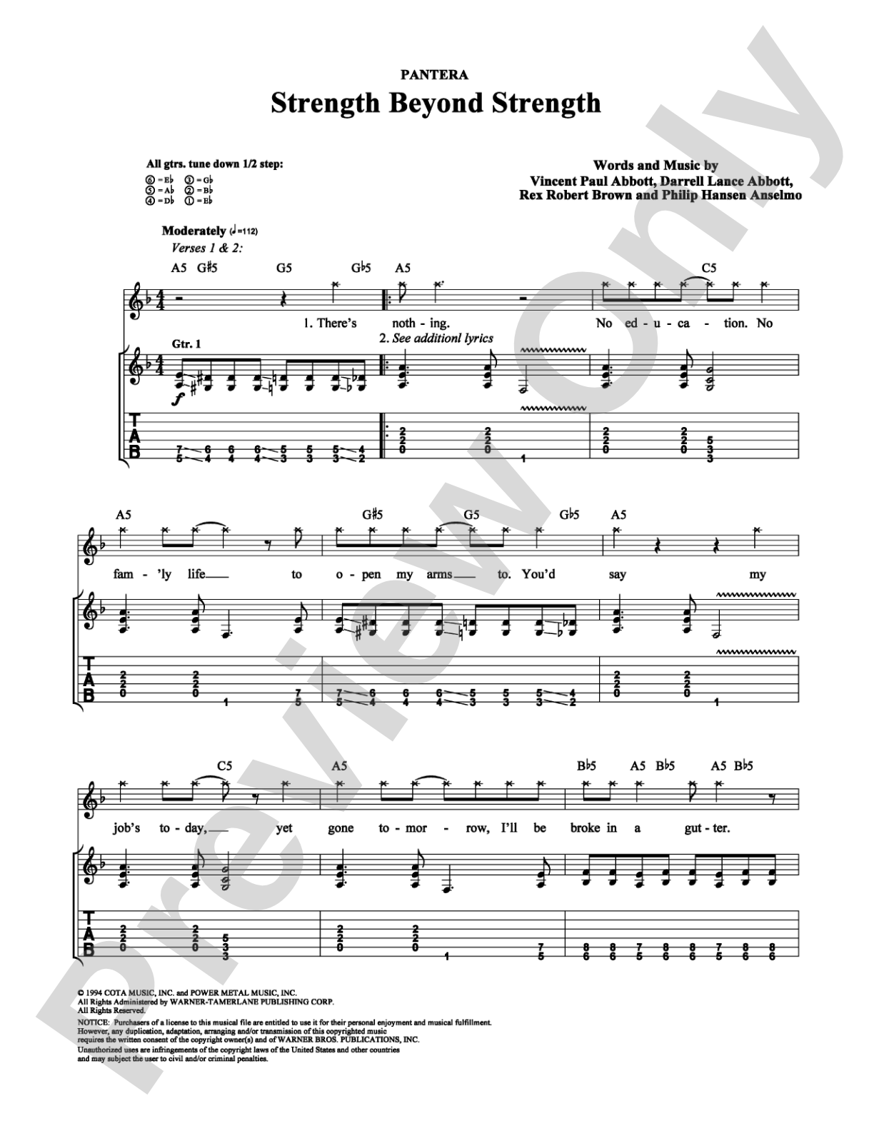 Strength Beyond Strength: Guitar TAB Digital Sheet Music