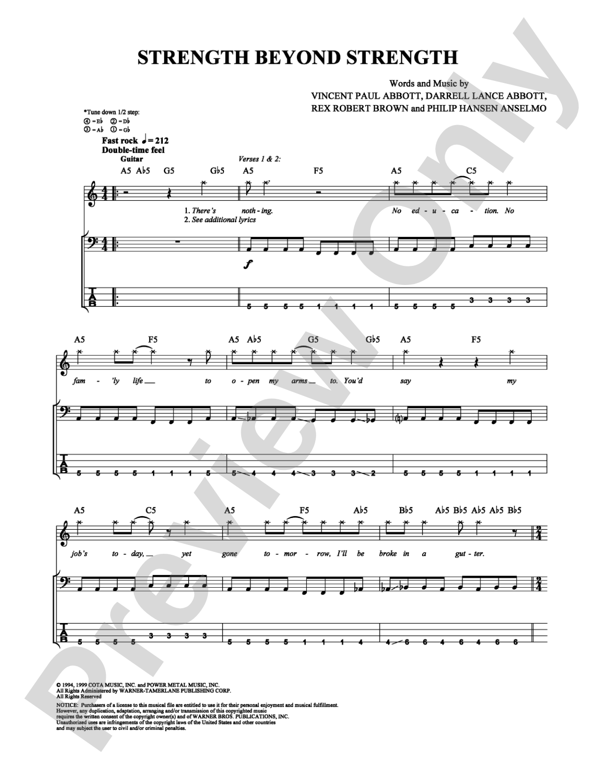 Strength Beyond Strength: Bass TAB Digital Sheet Music