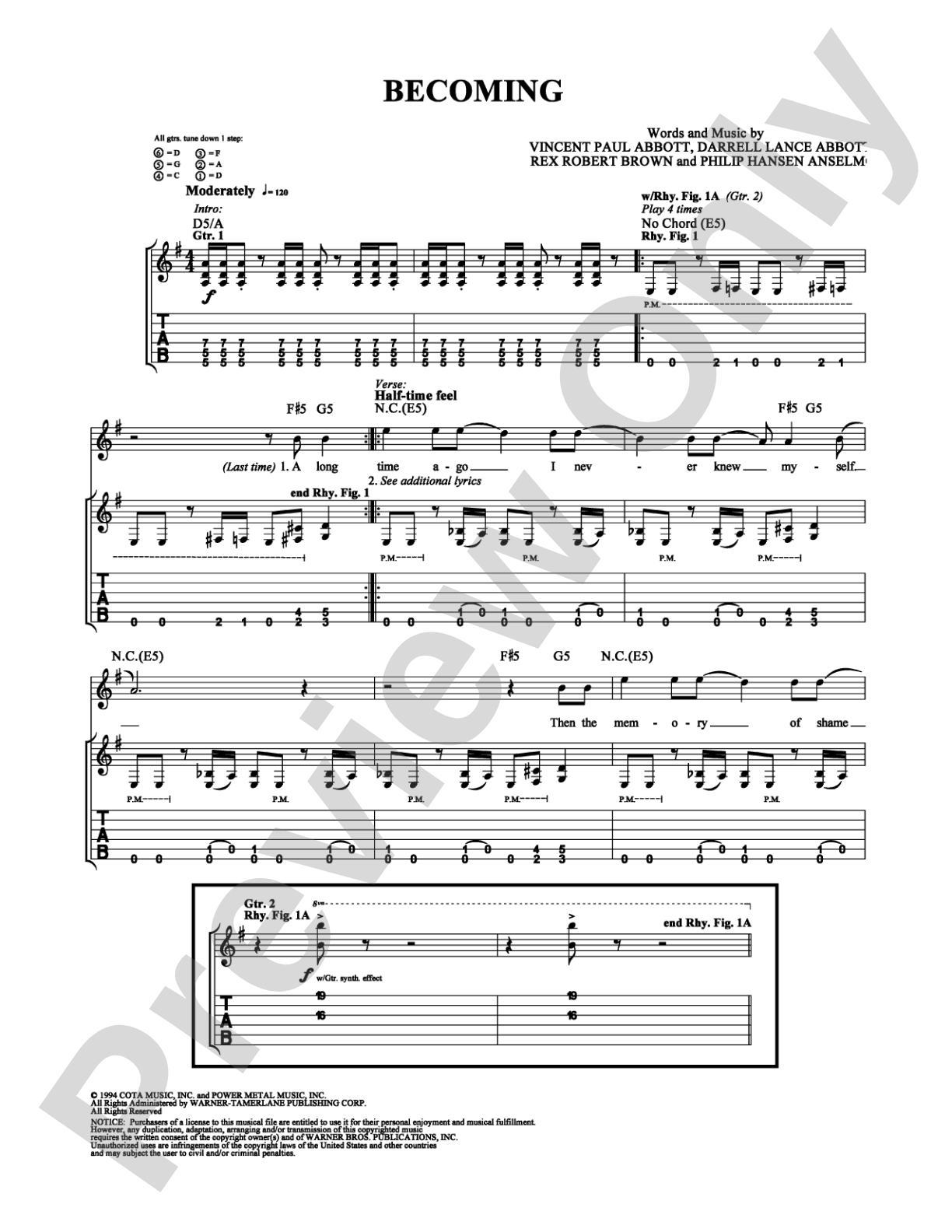 Becoming: Guitar TAB Digital Sheet Music