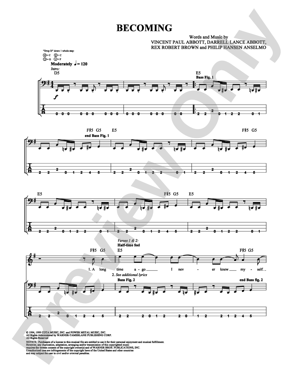 Becoming: Bass TAB Digital Sheet Music
