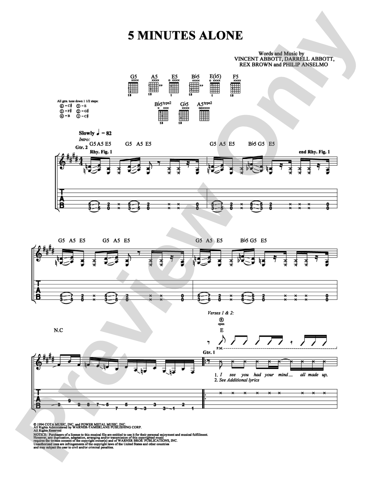 5 Minutes Alone: Easy Guitar Digital Sheet Music