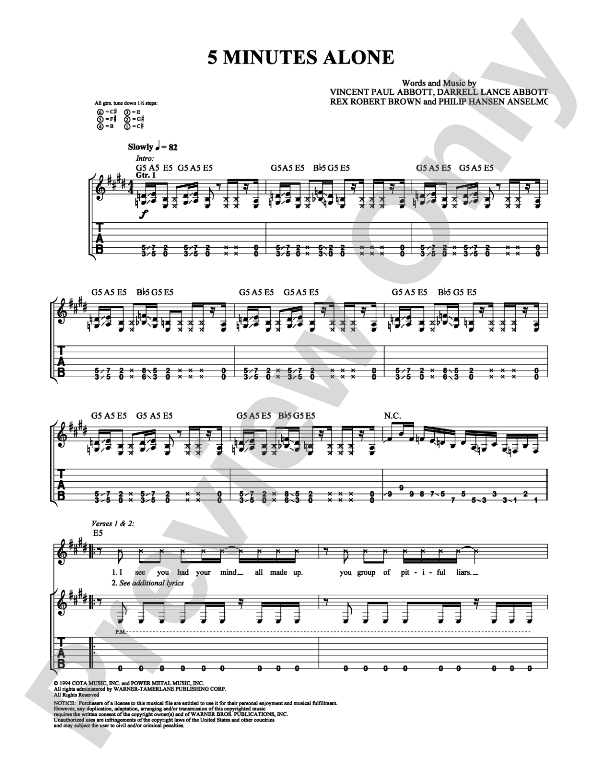 5 Minutes Alone: Guitar TAB Digital Sheet Music