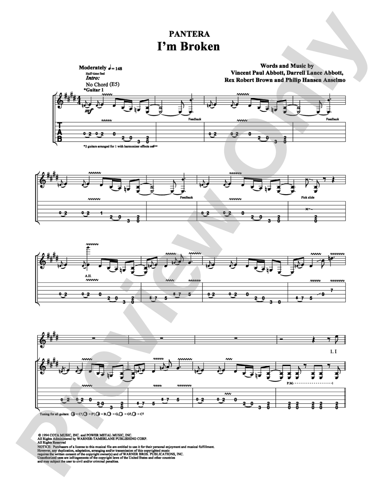 I'm Broken: Guitar TAB Digital Sheet Music