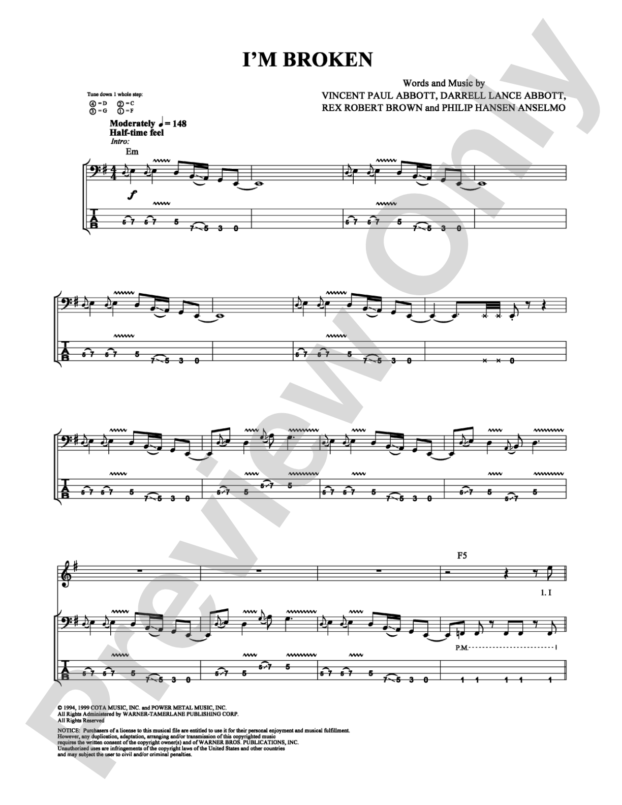 I'm Broken: Bass TAB Digital Sheet Music