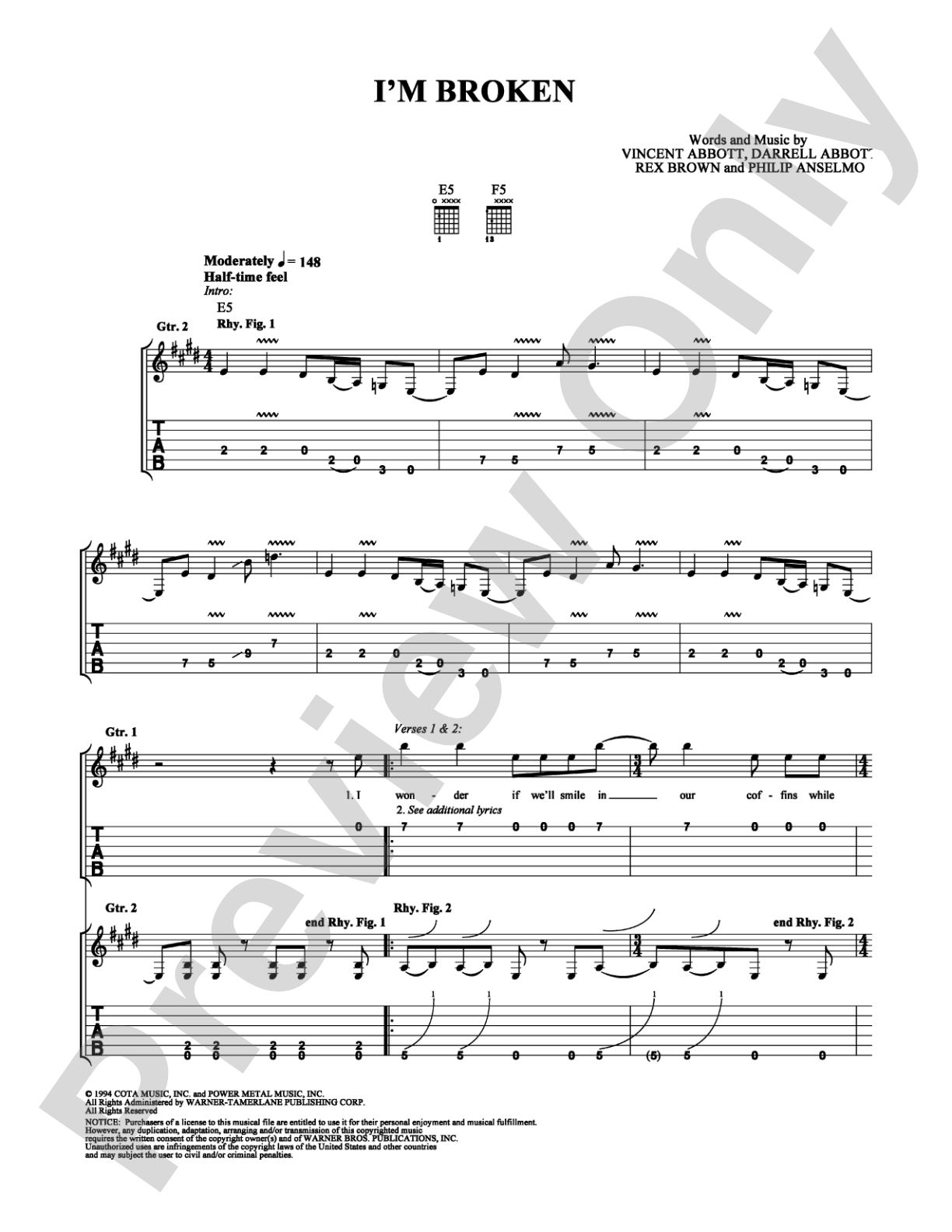 I'm Broken: Easy Guitar Digital Sheet Music