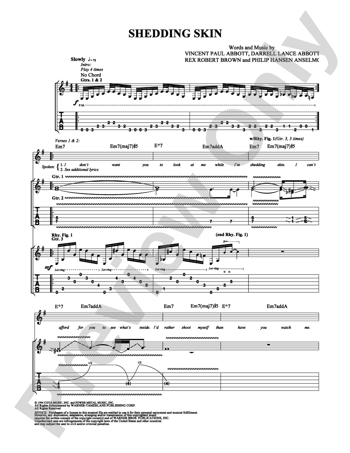 Shedding Skin: Guitar TAB Digital Sheet Music