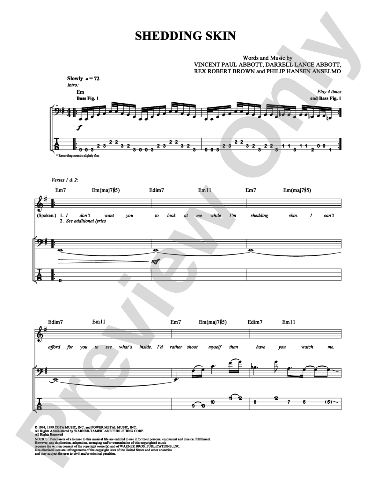Shedding Skin: Bass TAB Digital Sheet Music